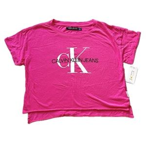 NWT Calvin Klein Jeans Logo Pink Crop Tshirt‎